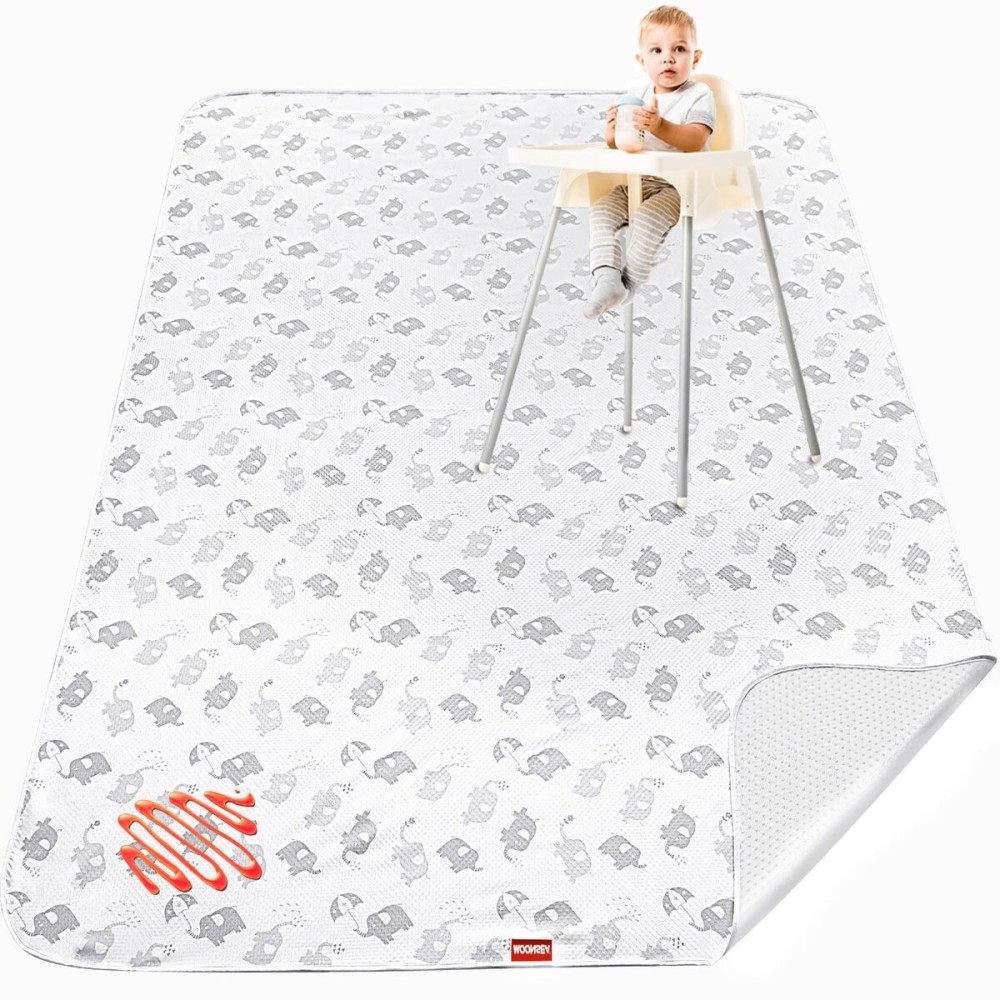 Large Splat Mat for Under High Chair/Arts/Crafts/Playtime, Moonsea High Chair Mat for Floor Non Slip Waterproof Washable Portable Picnic Splash Mat for Baby, 54X72 Inch - Elephant