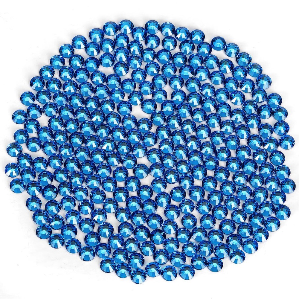 Capri Blue Rhinestones Flat Back Rhinestone for Crafts Glass Nail Rhinestones Nail Gems Crystals for Makeup Bags Shoes Decoration DIY(SS12,1440pcs,Capri Blue)