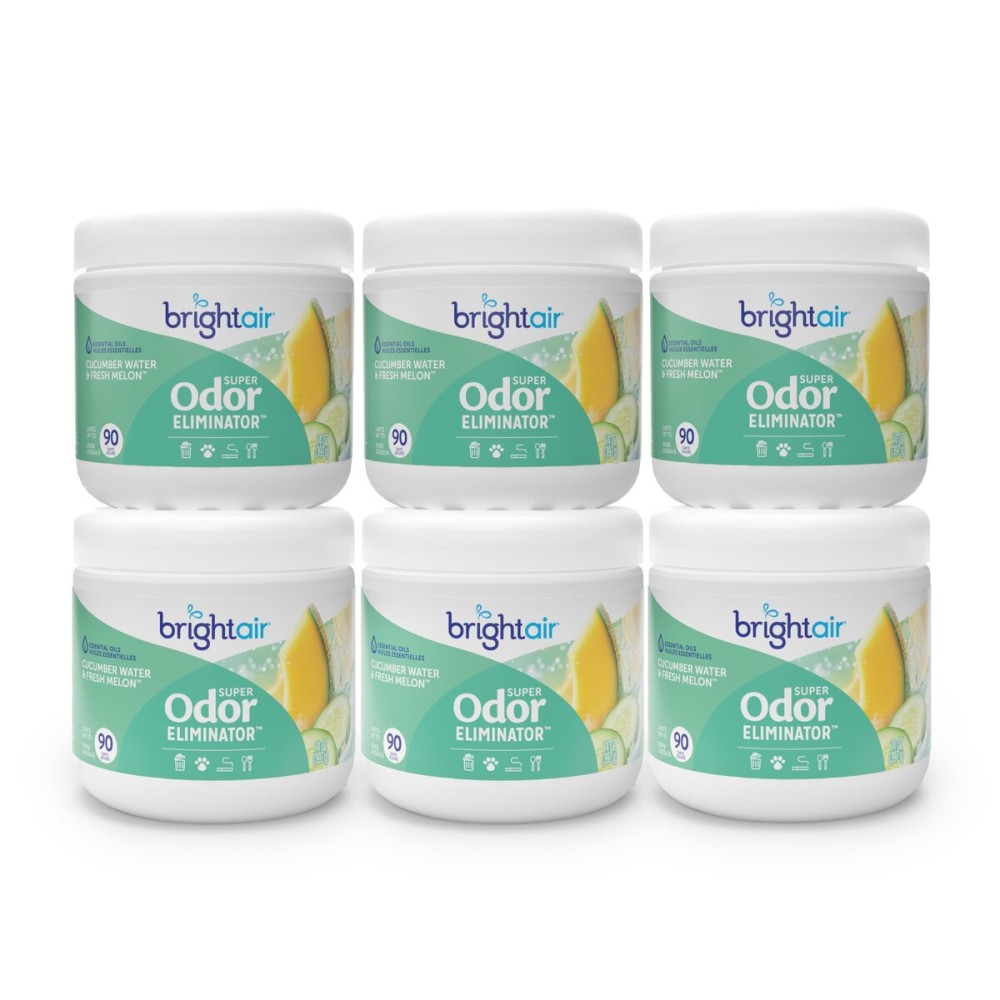 Bright Air 14 oz. Super Odor Eliminator, For Medium-Size Spaces, Cucumber Water & Fresh Melon Scent, Case of 6, Odor Eliminator & Air Freshener, Natural Essential Oils, Lasts Up to 90 Days Each