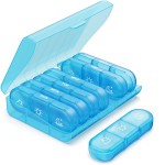 PULIV Weekly Pill Organizer 3 Times a Day, Portable Travel Pill Box 7 Day with Large Pill Containers, Light-Proof Pill Case for Vitamins, Medication, Supplements and Fish Oils (Blue)