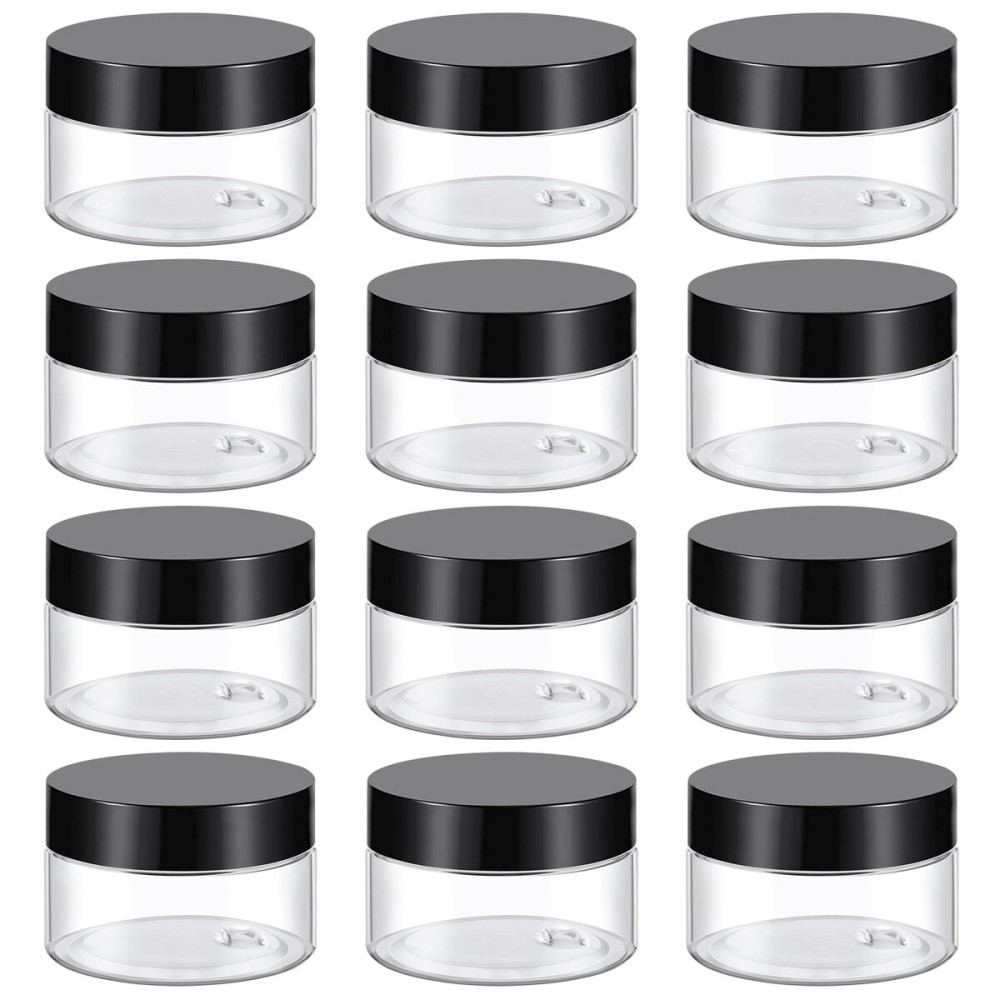 TUZAZO 1 Oz Plastic Container Jars with Lids BPA Free, Empty Round Clear Cosmetic Containers Plastic Slime Jars for Lotion, Cream, Ointments, Samples, Makeup, Travel Storage (12 Pack)