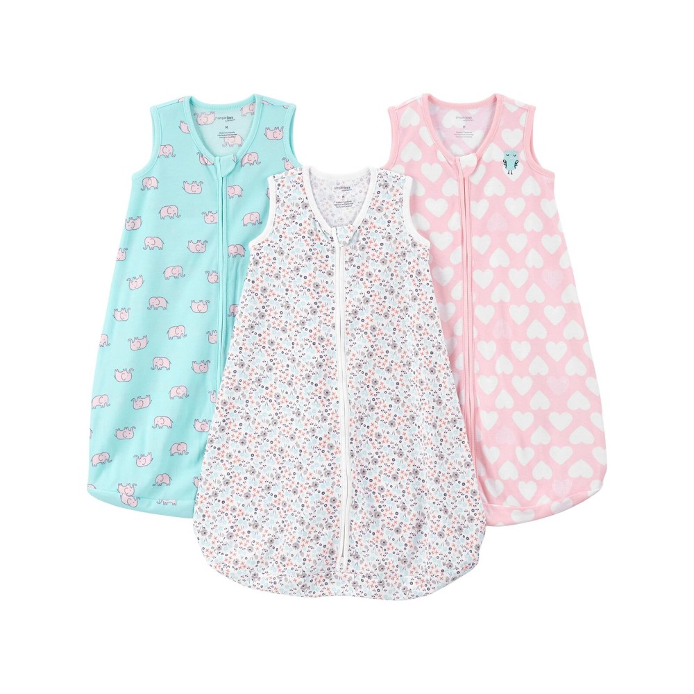 Simple Joys by Carter\'s Baby Girls\' 3-Pack Cotton Wearable Blankets, Hearts/Owls, Large