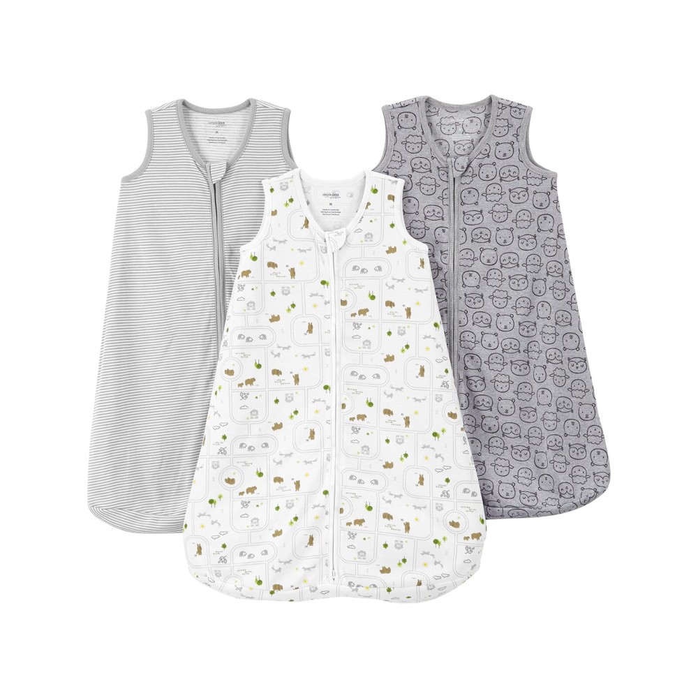 Simple Joys by Carter\'s Baby 3-Pack Cotton Wearable Blankets, Animals/Stripes, Medium