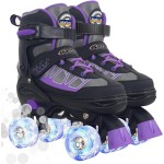 Kids Roller Skates for Girls, Purple Adjustable Rollerskates with Light Up Wheels for Toddler Little Kids Ages 6-12 4 5 6 7, Beginners Outdoor Sports, Best Birthday Gift for Girls