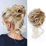 KETHBE Messy Bun Hair Piece Tousled Updo Hair Buns Extension Elastic Hair Band Hair Pieces Curly Hair Bun Scrunchie For Women (Light Brown Mix Bleach Blonde)