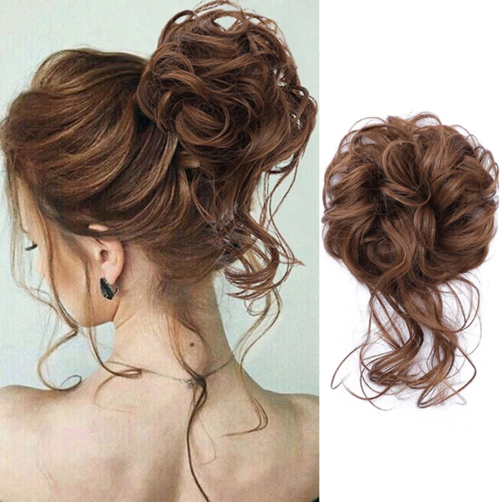 KETHBE Messy Bun Hair Piece Tousled Updo Hair Buns Extension Elastic Hair Band Hair Pieces Curly Hair Bun Scrunchie For Women (Chestnut Brown)