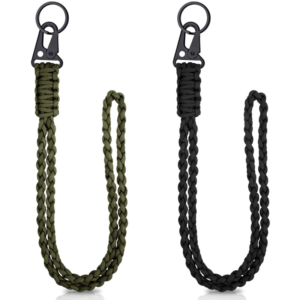 Frienda 2 Set Heavy Duty Paracord Lanyard Necklace Whistles Strap Braided 550 Keychain Lanyard for Outdoor Activities (Black, Army Green)