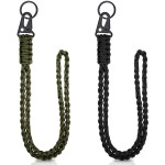 Frienda 2 Set Heavy Duty Paracord Lanyard Necklace Whistles Strap Braided 550 Keychain Lanyard for Outdoor Activities (Black, Army Green)