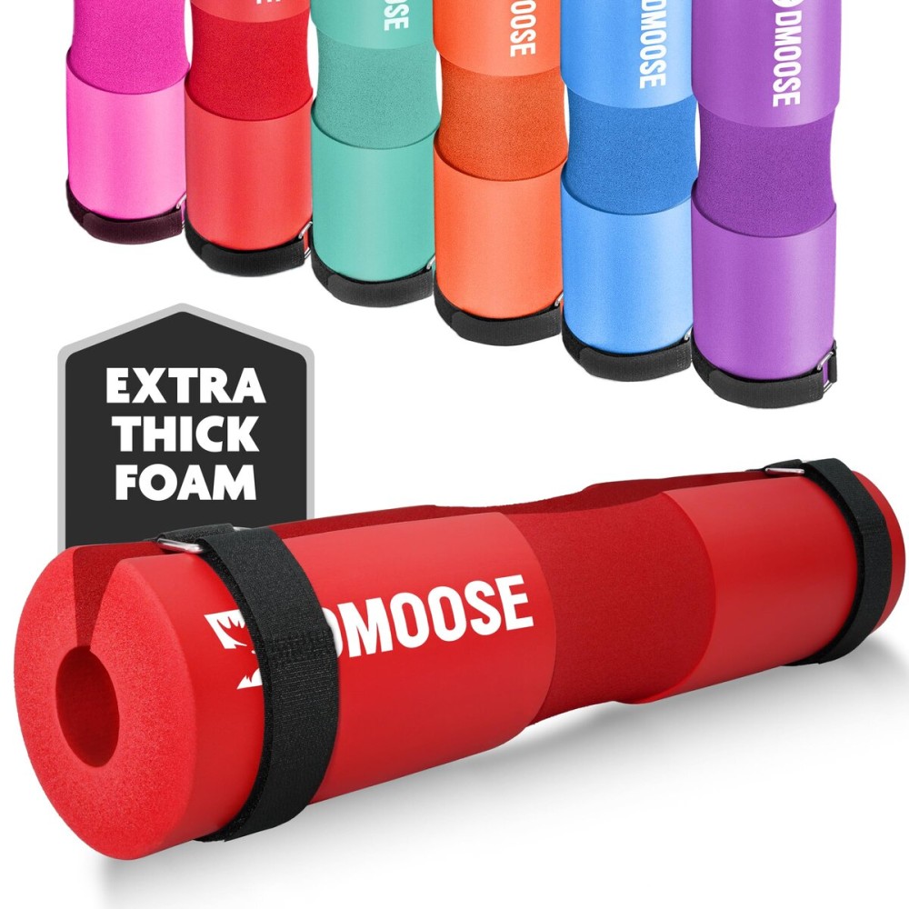 DMoose Barbell Pad, Hip Thrust Pad for Squats, Lunges - Relief Pressure from Neck, Shoulder, Lower Back Support for Women - Standard & Olympic Non-Slip EVA Foam Squat Pad with Safety Straps (Red)