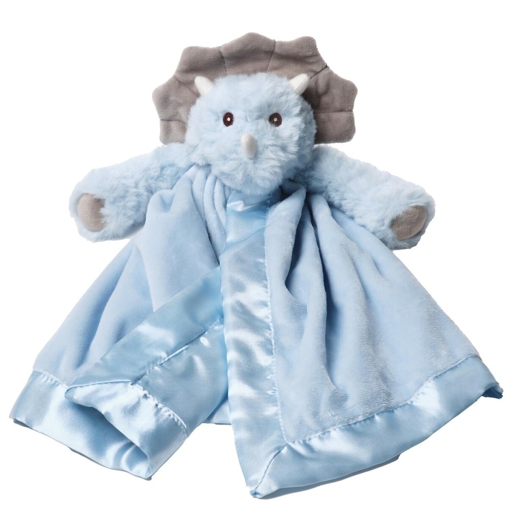 Bearington Lil Tracer Dinosaur Loveys for Babies - 15 Soft and Cuddly Baby Security Blanket with Satin Trim - Light Blue Lovies for Baby Girls and Boys - Comfort Toy and Snuggle Buddy for Newborns