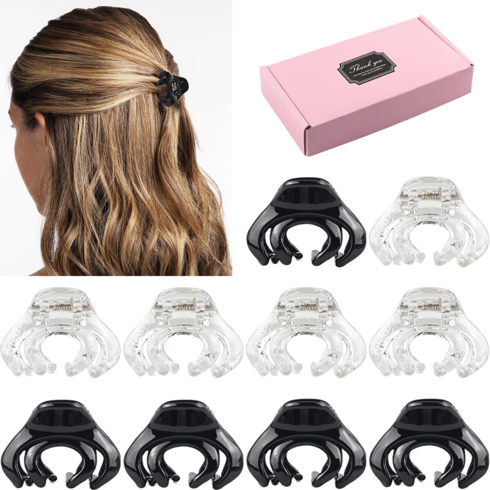 MAORULU Hair Clips for Women Girls Kids, 1.5 Inch Mini Hair Jaw Clips, Tiny Hair Claw Clips for Thin/Medium Thick Hair, Octopus Clip with Gift Box (Black & Clear, 10 Pack)