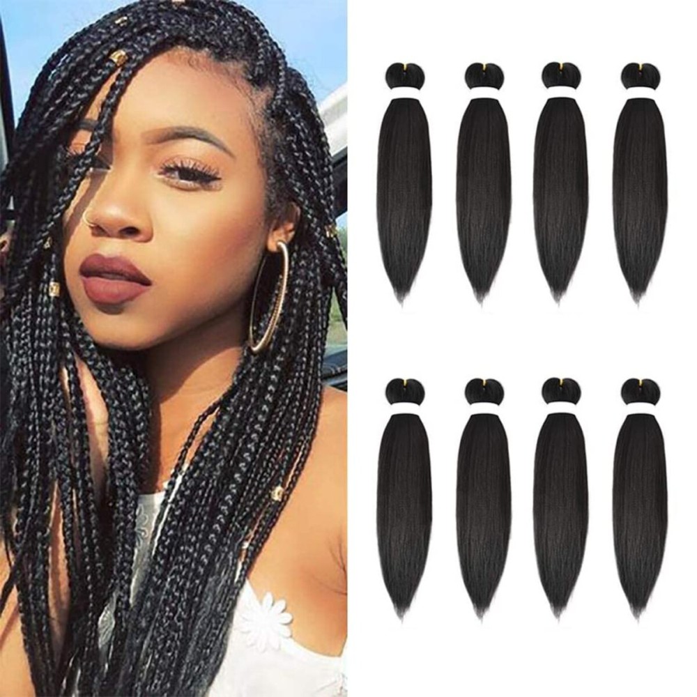 8 Pack Pre Stretched Extensions - 16 Premium Braiding Hair, 55G/Pack, Itch-Free, Hot Water Setting, Perm Yaki Texture (1B)