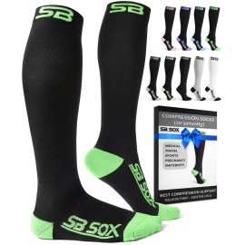SB SOX Compression Socks for Men & Women (20-30 mmHg) - Best Support Stockings for Travel, Medical, and Sports - Perfect for Everyday Wear (Small, Black/Green)
