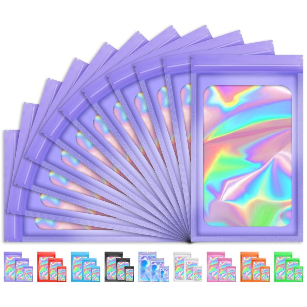 TIFICAL 50 PCS Smell Proof Bag, Holographic Bags Packaging Baggies for Small Business, Foil Freshies Bags for Food Storage, Sample Bag for Eyelash, Jewelry, Lip Gloss