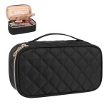 OCHEAL Makeup Bag with Brush Compartment - Small Travel Cosmetic Organizer for Women, Portable Makeup Brush Pouch with Dividers, Cute Toiletry Bag for Girls -Black