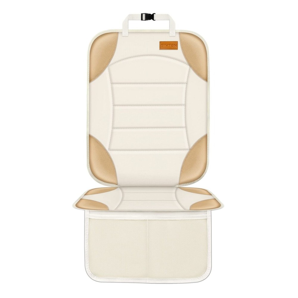 Siivton Car Seat Protector for Child Car Seats, Waterproof 600D Fabric Car Seat Cover, Non-Slip Backing, Thick Padding, Mesh Pockets for Storage, Protects Leather & Fabric Upholstery (Off-White)