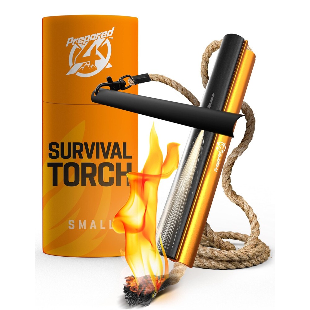 Fire Starter Survival Tool - All-in-One Patented Flint and Steel Kit - Ferro Rod Fire Starter with 36 Waterproof Tinder Wick Rope and Steel Fire Striker | Prepared4X