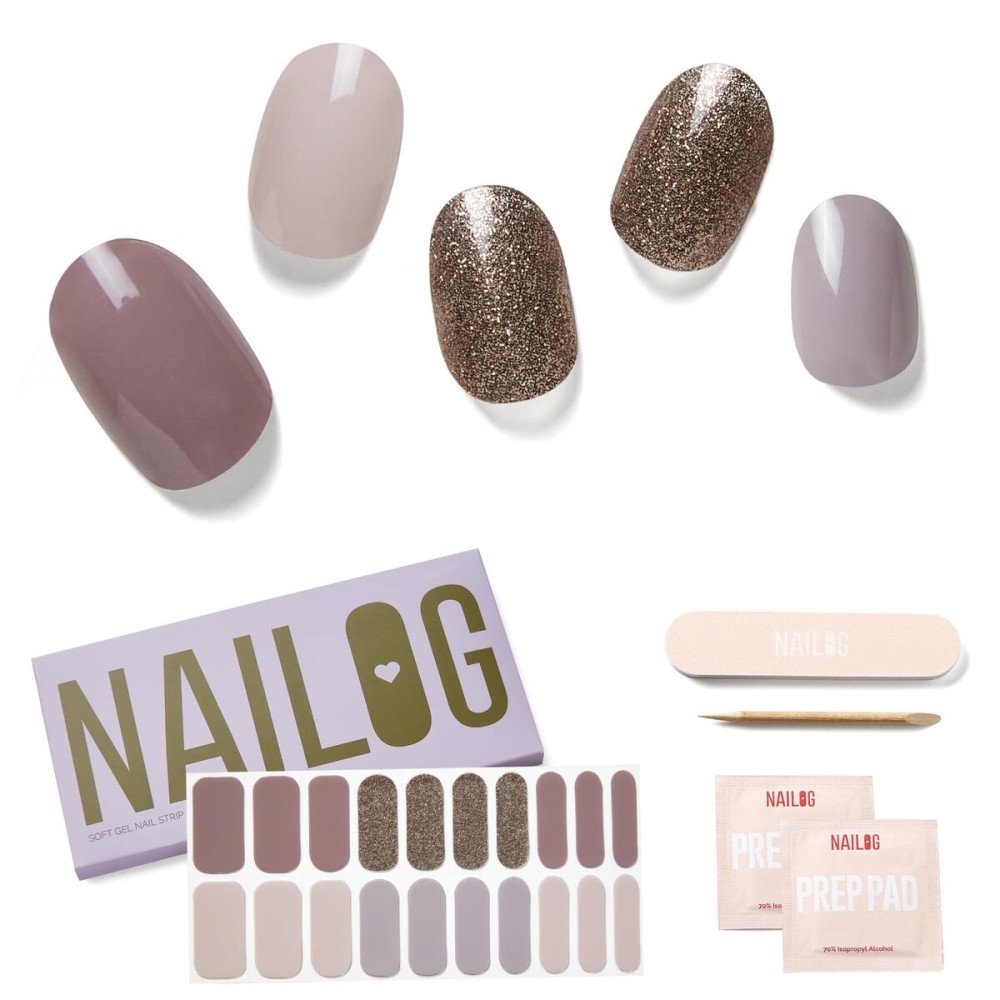 NAILOG Semi Cured Gel Strips (20 Extra Long) Long Lasting Stickers, Wraps With Glossy Gel Finishing Last Night