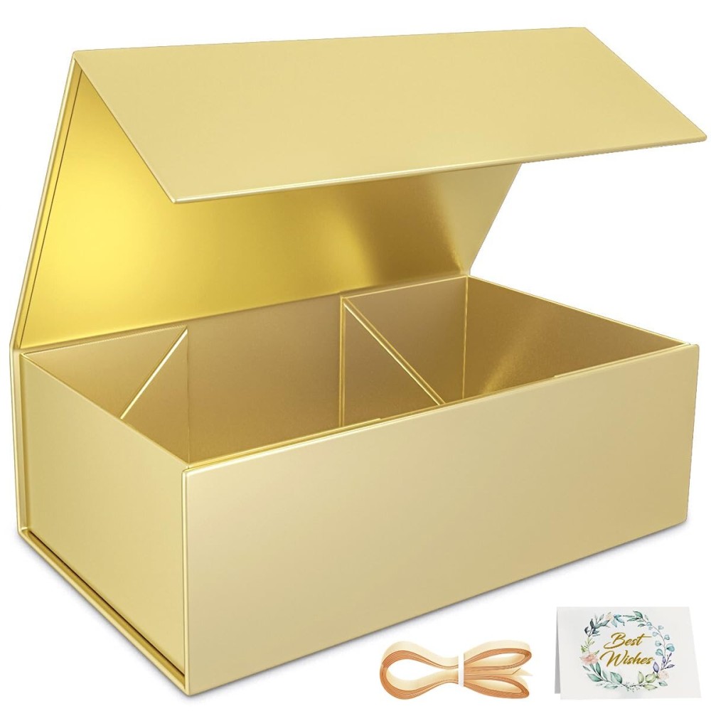 RYDDOY Gold Gift Box, 12x6x4\'\' Gift boxes for Presents with Lids Magnetic Closure Rectangle Collapsible for Bridesmaid Proposal Box, Wedding, Christmas, Halloween, Birthday Gift Packging