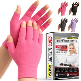 Compression Arthritis Gloves for Women and Men, Fingerless Rheumatoid Arthritis Carpal Tunnel Pain Relief Gloves, Hand Support Wrist Brace for Tendonitis Swelling Crocheting Typing Neuropathy Pink S