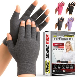 Compression Arthritis Gloves for Women and Men, Fingerless Rheumatoid Arthritis Carpal Tunnel Pain Relief Gloves, Hand Support Wrist Brace for Tendonitis Swelling Crocheting Typing Neuropathy Grey L