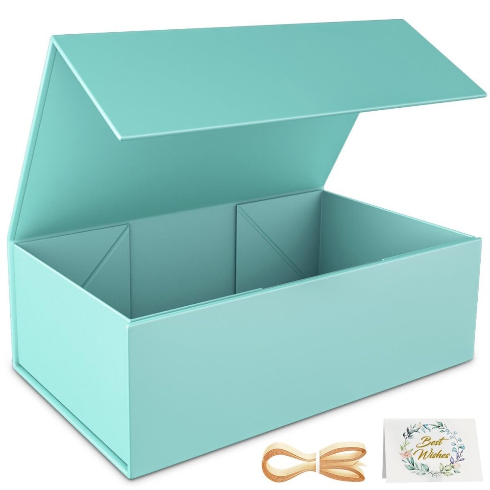 RYDDOY Turquoise Gift Box, 12x6x4\'\' Gift boxes for Presents with Lids Magnetic Closure Rectangle Collapsible for Bridesmaid Proposal Box, Wedding, Christmas, Halloween, Birthday Gift Packging