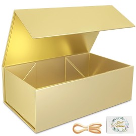 RYDDOY Gold Gift Box, 9.5x6x3\'\' Gift boxes for Presents with Lids Magnetic Closure Rectangle Collapsible for Bridesmaid Proposal Box, Wedding, Christmas, Halloween, Birthday Gift Packging