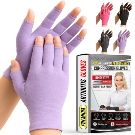 Compression Arthritis Gloves for Women and Men, Fingerless Rheumatoid Arthritis Carpal Tunnel Pain Relief Gloves, Hand Support Wrist Brace for Tendonitis Swelling Crocheting Typing Neuropathy Purple L