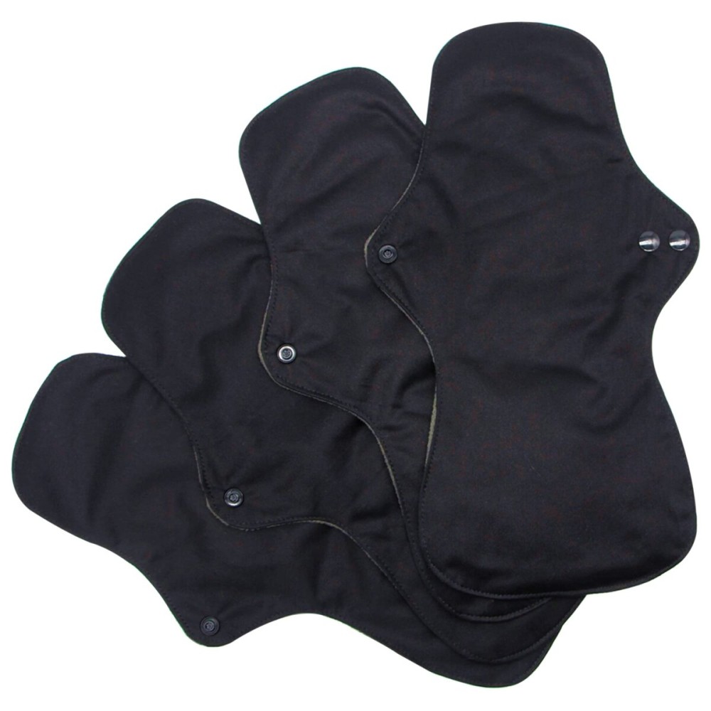 Asenappy 4 pcs Cloth Reusable Sanitary Pads Black and Wet Bag, Washable Cloth Menstrual Pads Panty Liners