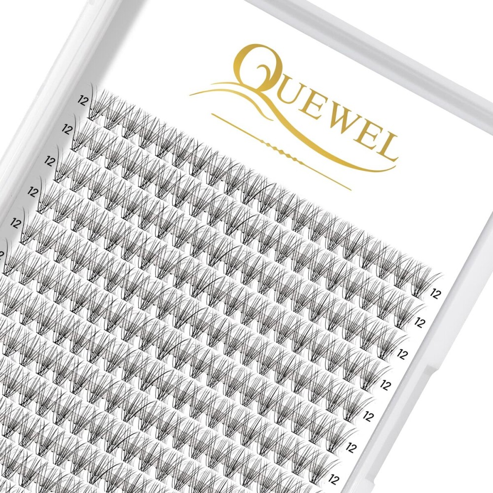 QUEWEL Cluster Lashes 240Pcs Individual Lashes 10D 0.10D Curl 12mm Knot-Free Lash Extensions Clusters Lashes Soft&Natural False Eyelashes Individual DIY Eyelash Extension at Home(10D 0.10D 12)