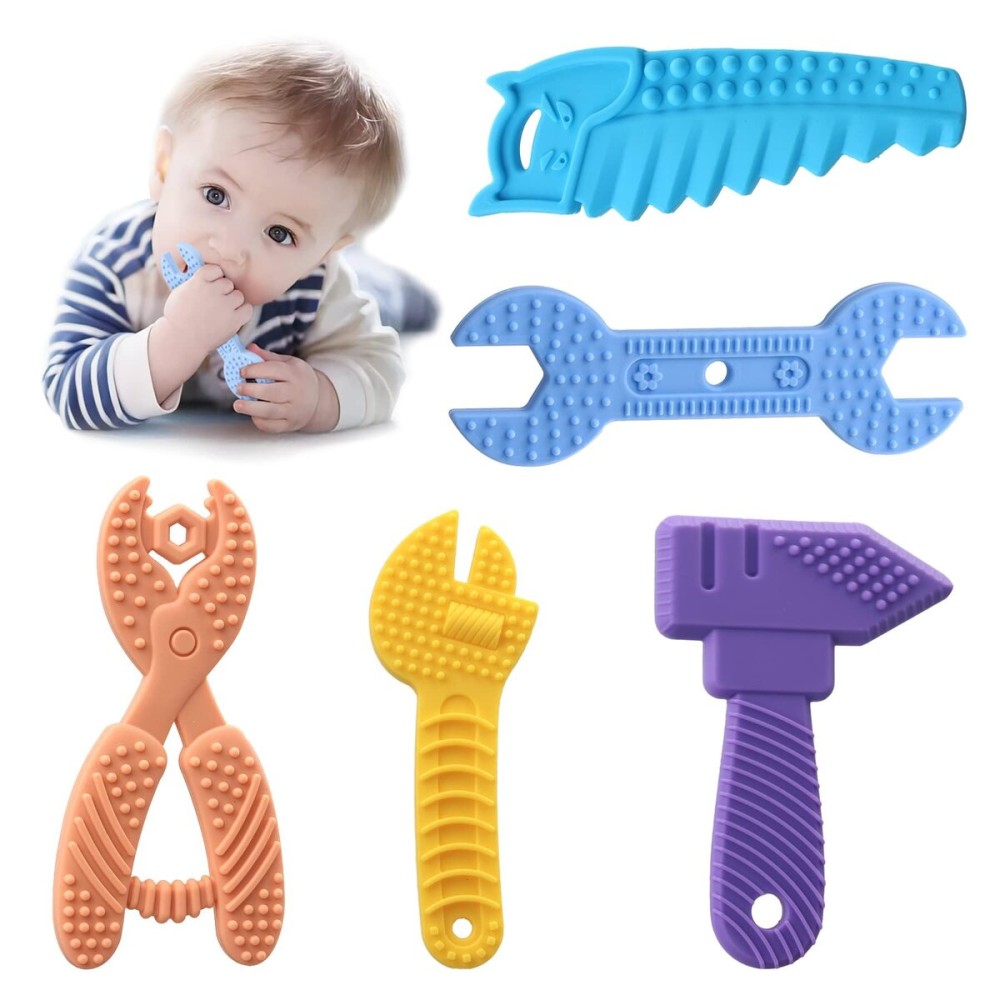 5PCS Baby Teething Toys, Silicone Sensory Chew Teether for Newborn Infant 0-6 9 12 18 Month Kids Travel Toys, BPA Free