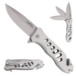 ALBATROSS Multifunction Folding Pocket Knife with Glass Breaker, Seatbelt Cutter, Spring Assisted Open, 440C Stainless Steel 3 Blade, 7.5 Overall (Grey)