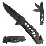 ALBATROSS Multifunction Folding Pocket Knife with Glass Breaker, Seatbelt Cutter, Spring Assisted Open, 440C Stainless Steel 3 Blade, 7.5 Overall (Black)