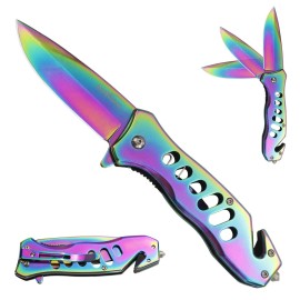 ALBATROSS Multifunction Folding Pocket Knife with Glass Breaker, Seatbelt Cutter, Spring Assisted Open, 440C Stainless Steel 3 Blade, 7.5 Overall (Multi)