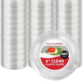Stock Your Home 6-Inch Clear Plastic Dessert Plates (480 Pack) Flexible Disposable Clear Plates for Dessert & Appetizers, Crystal Clear Small Plates for Parties & Catering, Clear Plastic Party Plates