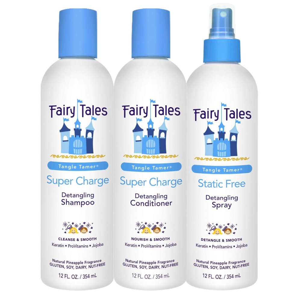 Fairy Tales Tangle Tamer Detangling Shampoo and Conditioner for Kids plus Detangling Spray - Ultra Moisturizing and Anti Frizz Protection - Paraben Free, Sulfate Free - 12 Oz (3 pack)