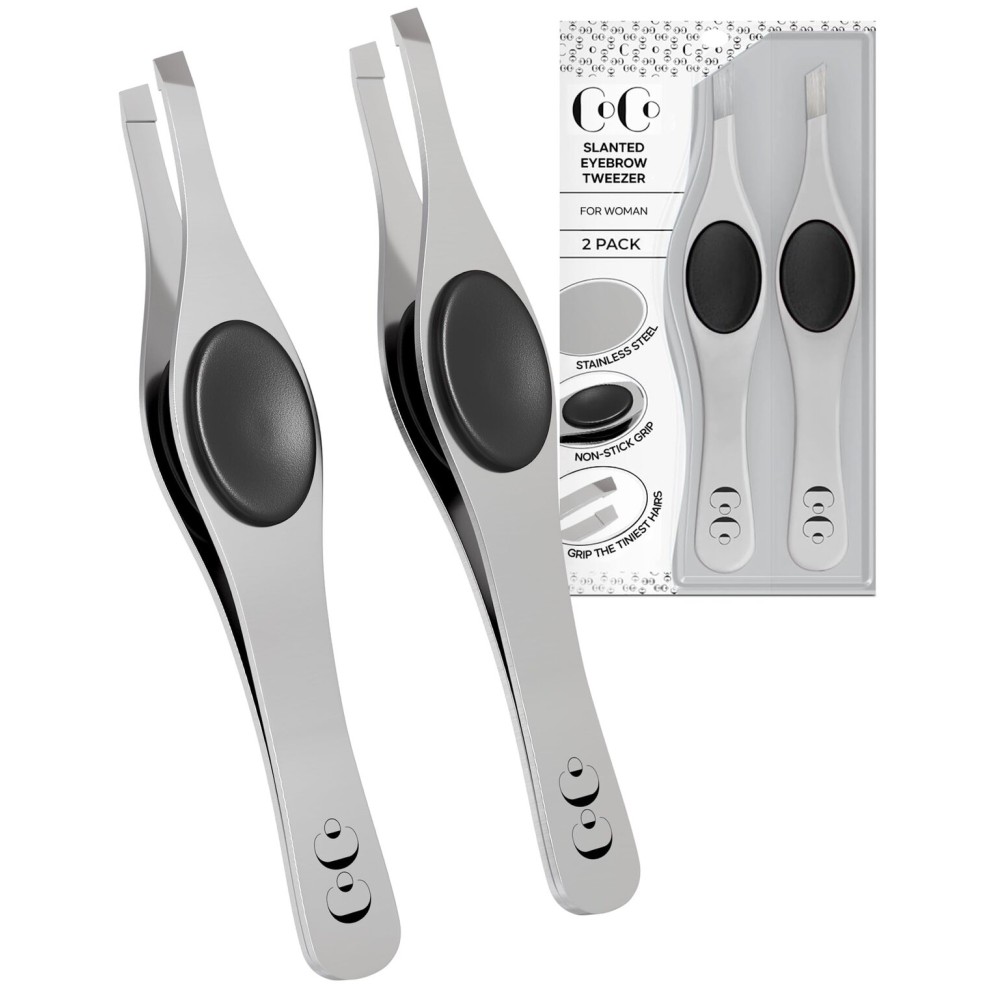 Tweezers for Facial Hair Women - Slant Tip Eyebrow Tweezers, Stainless Steel with Sharp Precision Tip for Shaping Eyebrows, and Ingrown & Fine Hair Removal - Non-Slip Grip