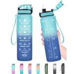 Enerbone 32 oz Water Bottle, Leakproof BPA & Toxic Free, Motivational Water Bottle with Times to Drink and Straw, Fitness Sports Water Bottle with Strap for Office, Gym, Outdoor Sports, Green-Blue