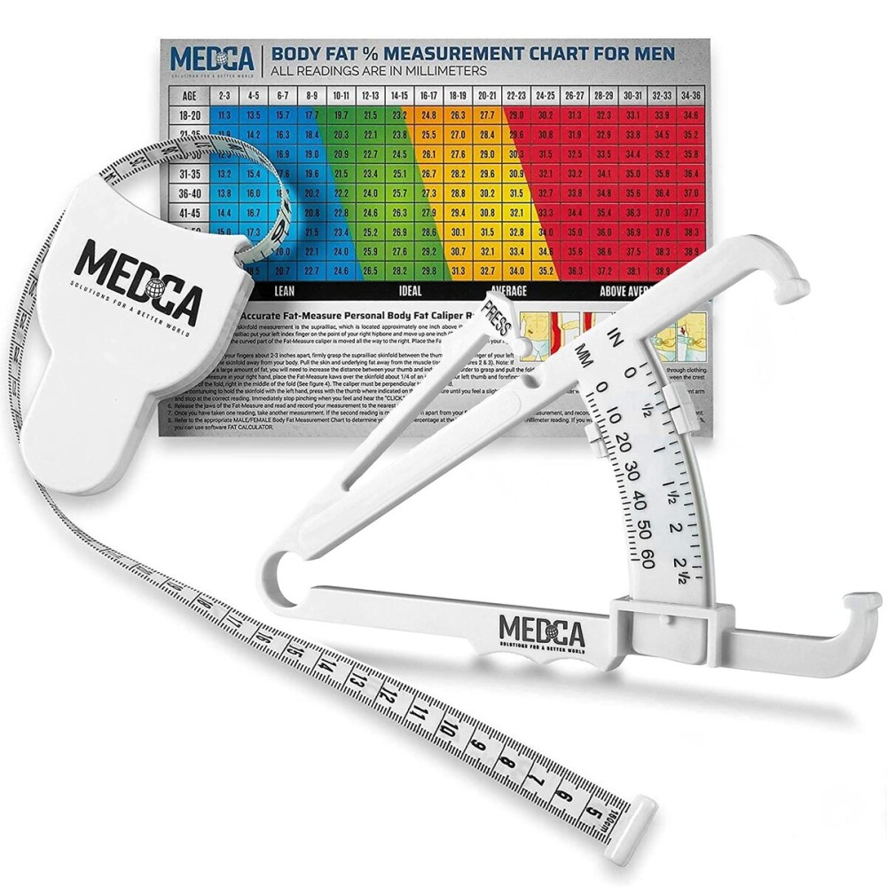 Body Fat Caliper and Measuring Tape for Body - Skinfold Calipers and Body Fat Tape Measure Tool for Accurately Measuring BMI Skin Fold Fitness and Weight-Loss (White)