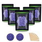 Auperwel Wax Beads for Hair Removal 1.1 lb (17.6 oz), Hard Wax Beads for Sensitive Skin - Brazilian, Face, Bikini, Legs, Eyebrow, Painless Waxing Beads Kit for Women Men, 5 Packs with 10 Wax Sticks