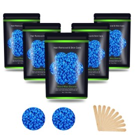 Auperwel Wax Beads for Hair Removal 1.1 lb (17.6 oz), Hard Wax Beads for Sensitive Skin - Brazilian, Face, Bikini, Legs, Eyebrow, Painless Waxing Beads Kit for Women Men, 5 Packs with 10 Wax Sticks