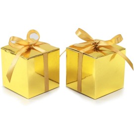 COTOPHER 25pcs Wedding Favor Boxes, Paper Gift Boxes 3x3x3 Inches Small Gift Boxes with Ribbons Small Boxes for Gifts, Crafting, Cupcake, Candy, Bridesmaid Proposal Boxes