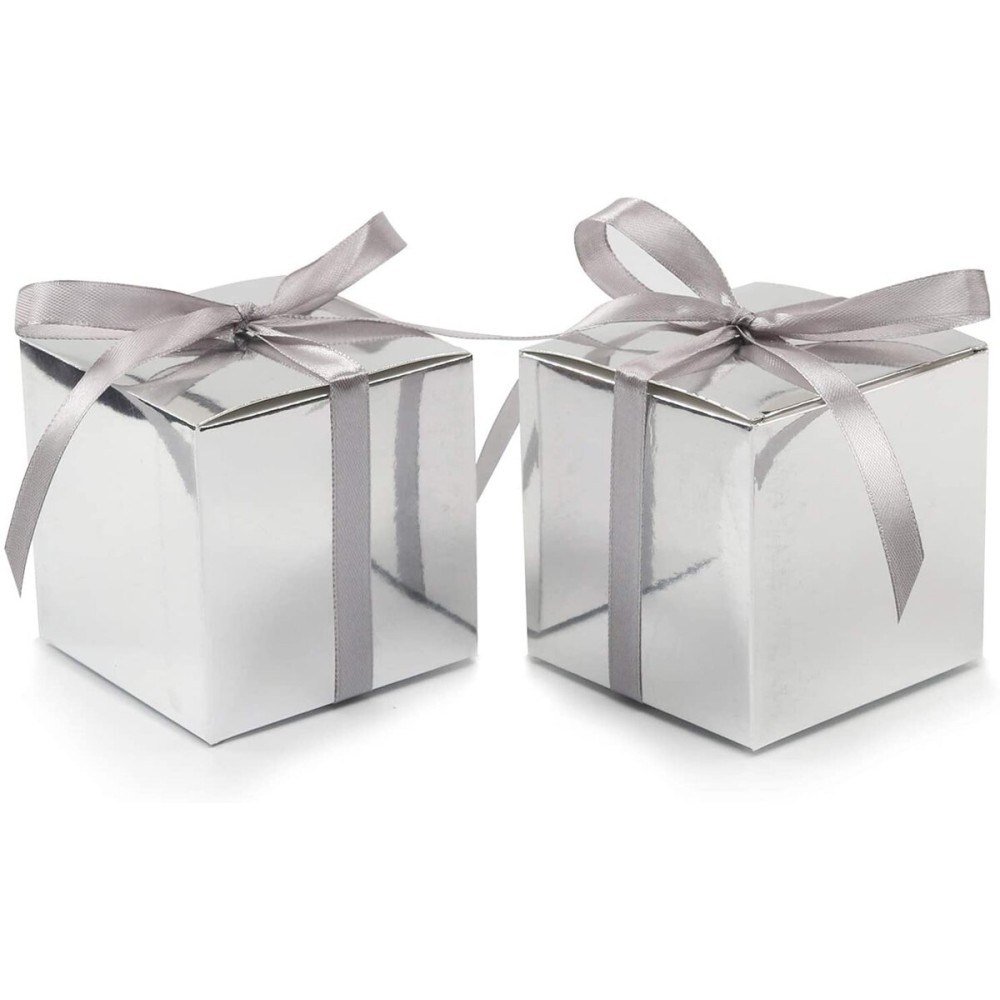 COTOPHER 25pcs Wedding Favor Boxes, Paper Gift Boxes 3x3x3 Inches Small Gift Boxes with Ribbons Small Boxes for Gifts, Crafting, Cupcake, Candy, Bridesmaid Proposal Boxes