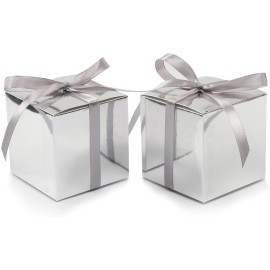 COTOPHER 25pcs Wedding Favor Boxes, Paper Gift Boxes 3x3x3 Inches Small Gift Boxes with Ribbons Small Boxes for Gifts, Crafting, Cupcake, Candy, Bridesmaid Proposal Boxes