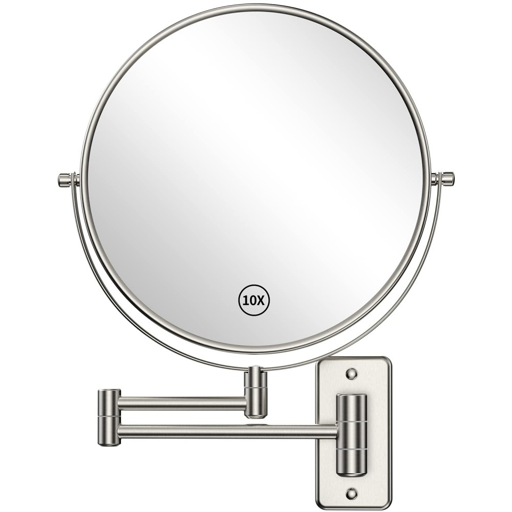Benbilry 9 Large Size Wall Mounted Makeup Vanity Mirror, 1X/10X Magnifying Double Sided Shaving Mirror for Bathroom, 360 Swivel Extendable Arm, Nickel Finish
