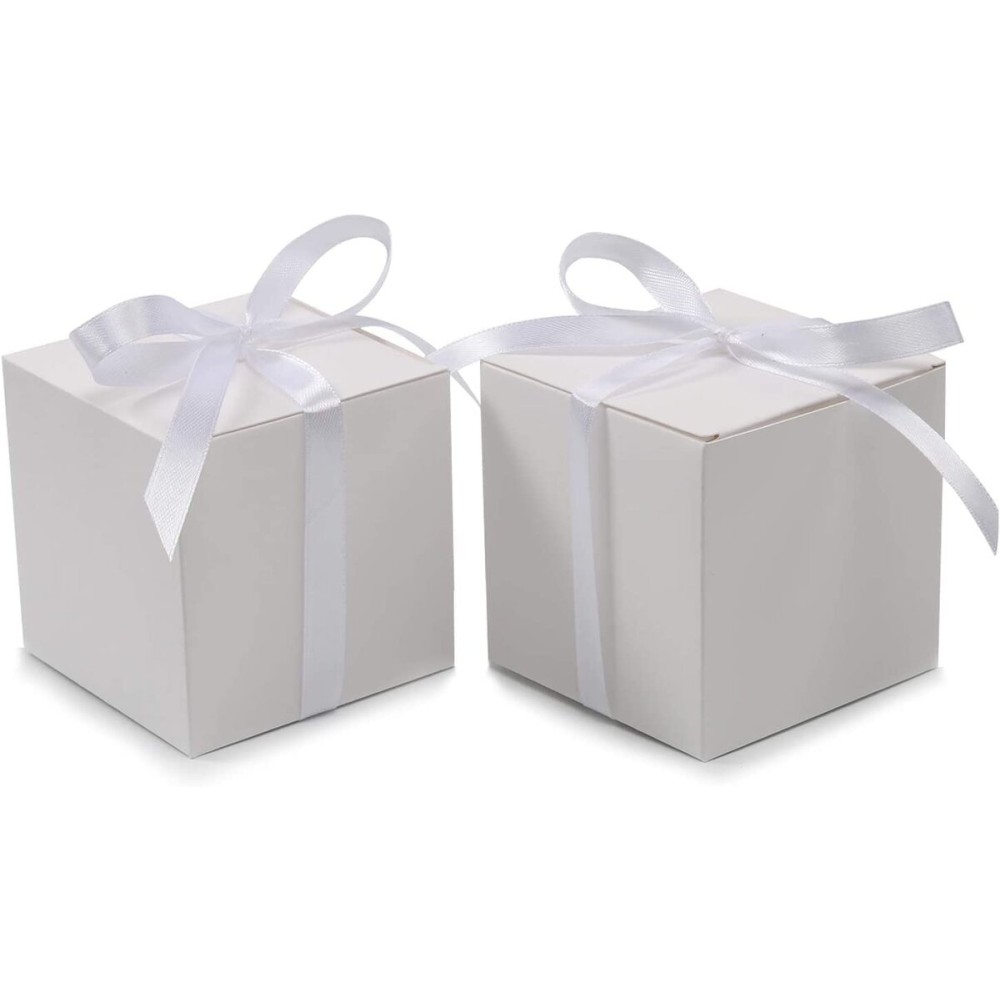 COTOPHER 25pcs Wedding Favor Boxes, Paper Gift Boxes 3x3x3 Inches Small Gift Boxes with Ribbons for Gifts, Crafting, Cupcake, Candy, Bridesmaid Proposal