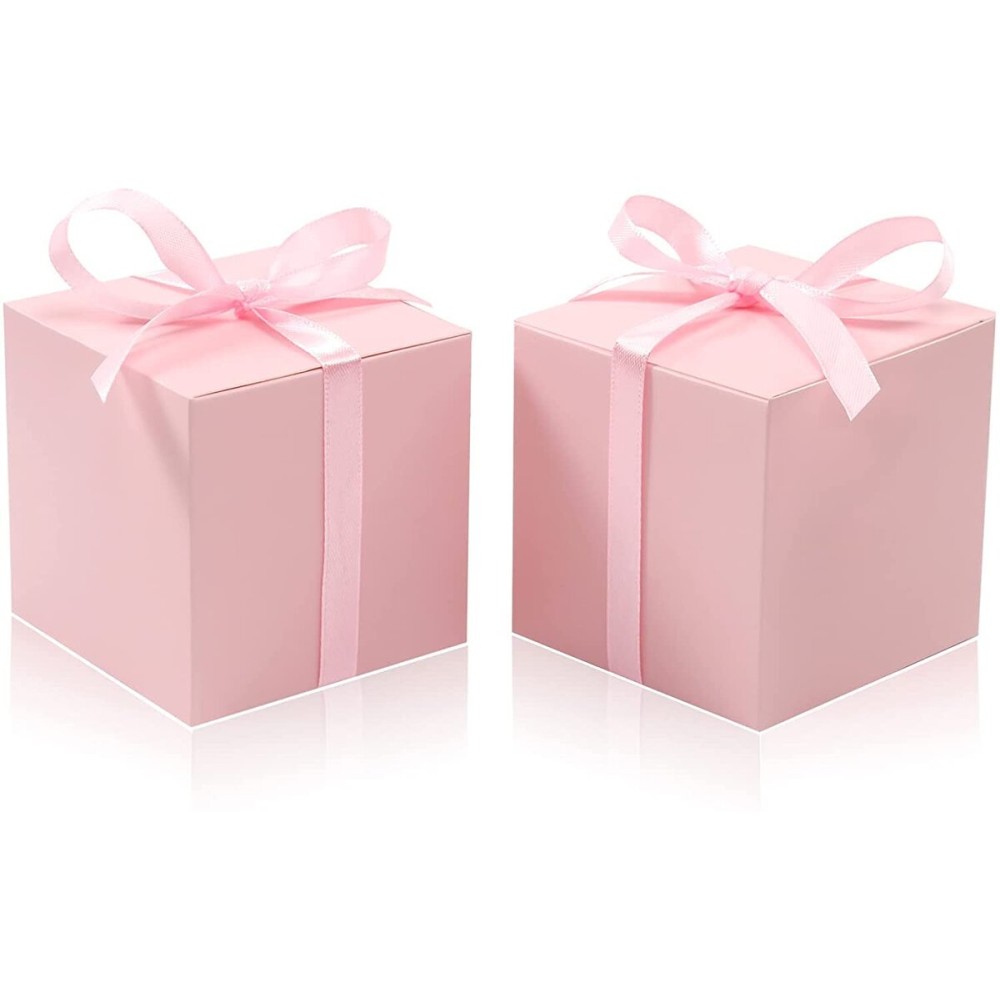 COTOPHER 25pcs Pink Wedding Favor Boxes, 3x3x3 Inch Gift Boxes with Ribbons for Wedding, Baby Shower, Birthday, Bridal Shower
