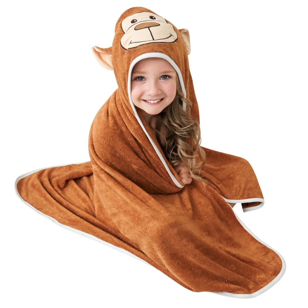 HIPHOP PANDA Hooded Towel - Rayon Made from Bamboo, Bath Towel with Bear Ears for Newborn, Babie, Toddler, Infant - Absorbent Large Baby Towel - Monkey, 30 x 40 Inch