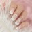 iBeautying Press on Nails - White French Silver Line Semi-Transparent False Nails | UV Gel Finish Medium Short Square Round Shape Reusable Fake Nails - 24 Nail Kit with Jelly Glue Pad