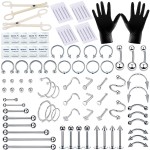 TKKUY 94PCS Mixed-pack Piercing Kits for All Body Piercings Stainless Steel 14G 16G 20G Jewelry and Needle with Tools Nose Septum Lip Ear Belly Button Cartilage Tragus